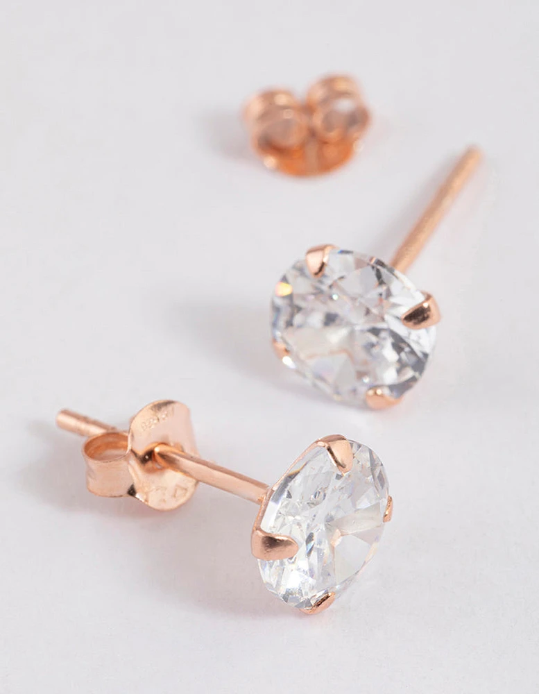 Rose Gold Plated Sterling Silver Cubic Zirconia Stud Earrings