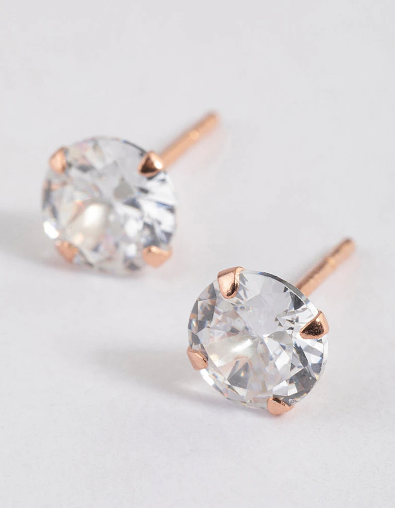 Rose Gold Plated Sterling Silver Cubic Zirconia Stud Earrings