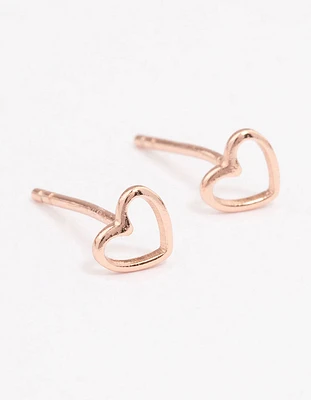 Rose Gold Plated Sterling Silver Open Heart Stud Earrings