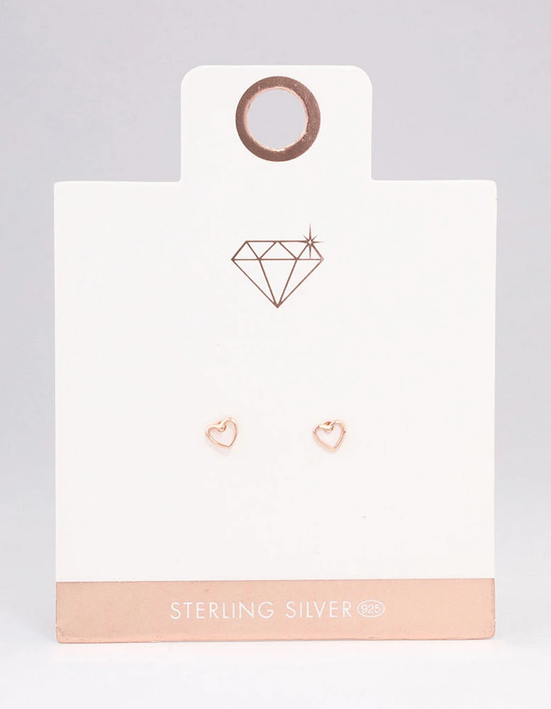 Rose Gold Plated Sterling Silver Open Heart Stud Earrings