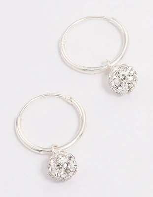 Sterling Silver Crystal Hoop Earrings 12mm