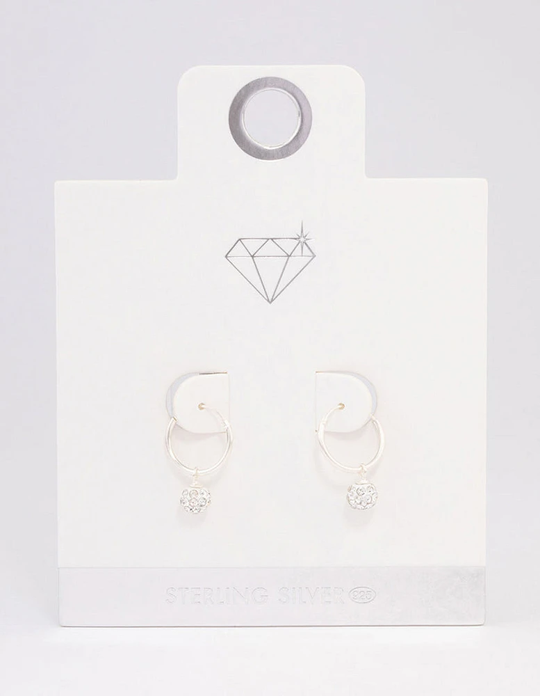 Sterling Silver Crystal Hoop Earrings 12mm