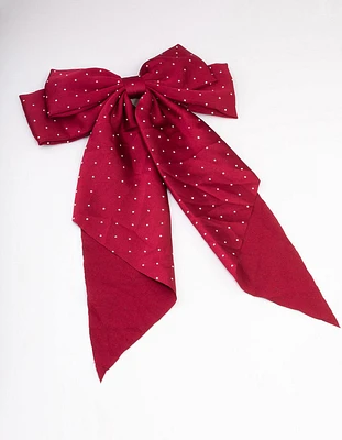 Maroon Fabric Diamante Satin Drop Bow Hair Clips