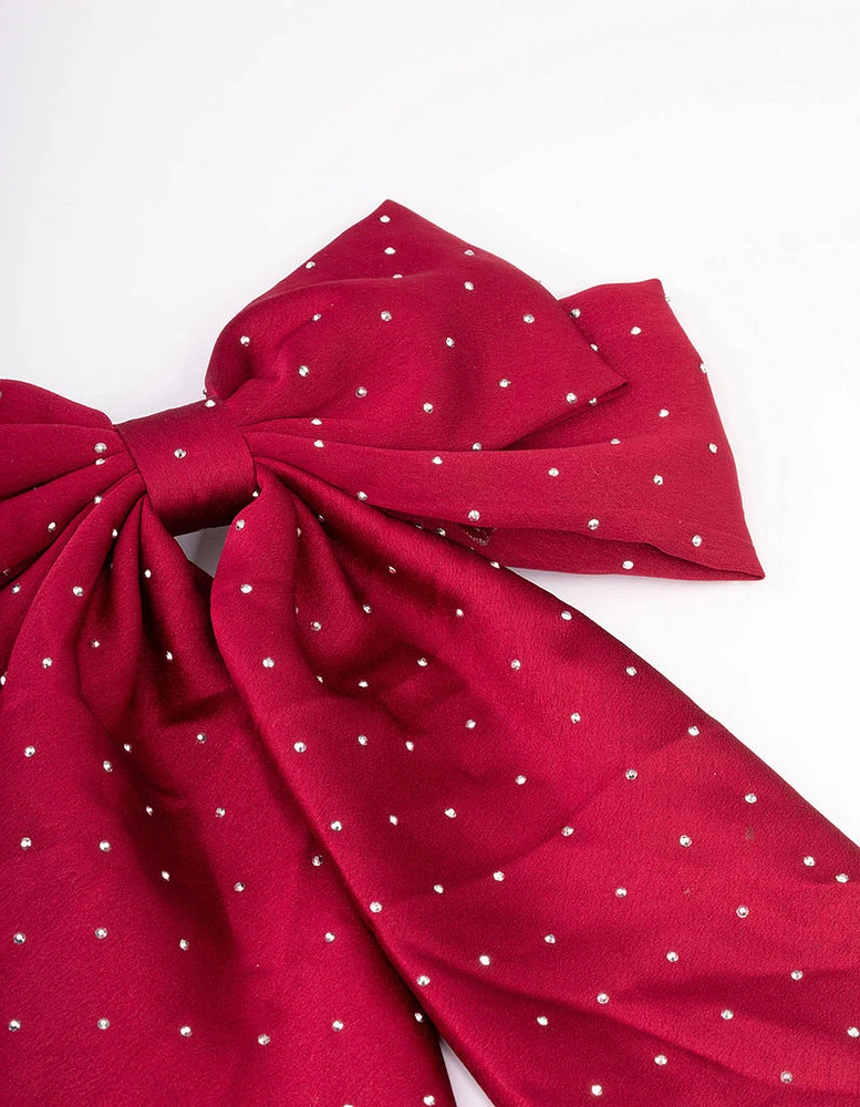 Maroon Fabric Diamante Satin Drop Bow Hair Clips