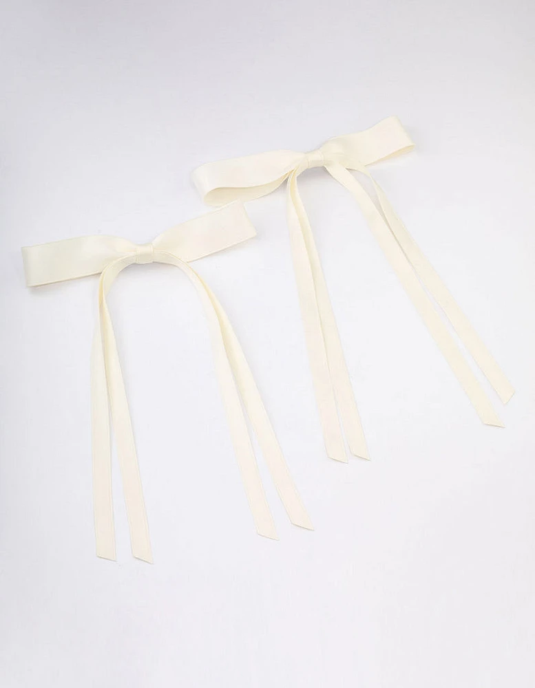 Cream Fabric Wide Skinny Hair Bow Pack