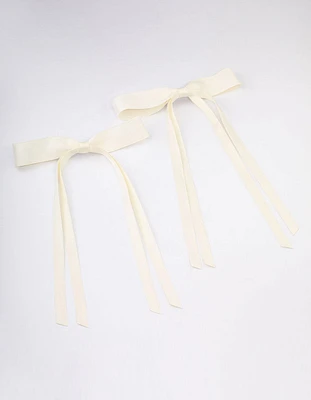 Cream Fabric Wide Skinny Hair Bow Pack