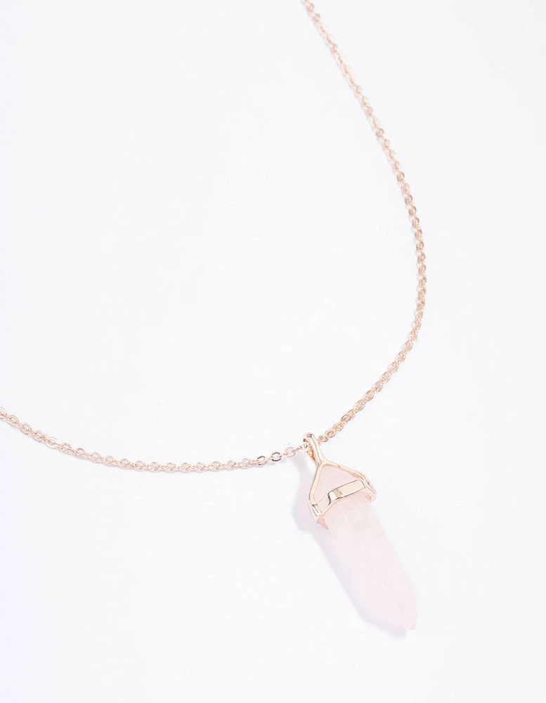 Rose Gold Semi-Precious Rose Quartz Statement Shard Necklace