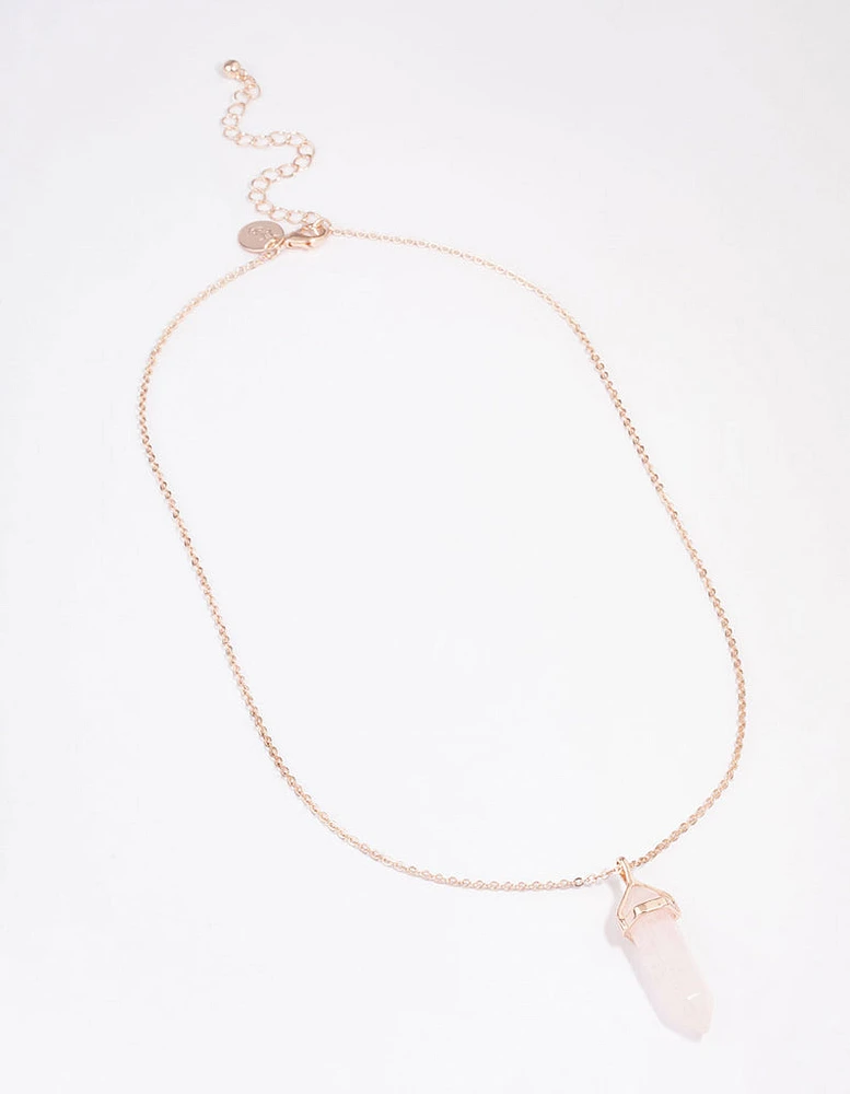 Rose Gold Semi-Precious Rose Quartz Statement Shard Necklace