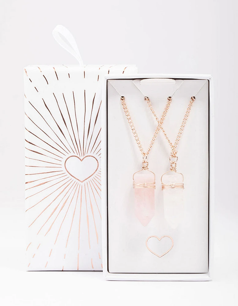 Rose Gold Mixed Semi-Precious Wrapped Shard Necklace Pack