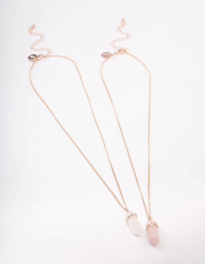 Rose Gold Mixed Semi-Precious Wrapped Shard Necklace Pack