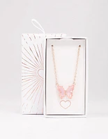 Rose Gold Pink Butterfly Pendant Necklace