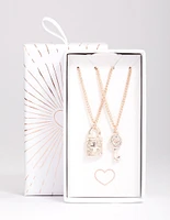 Rose Gold Diamante Lock & Key Necklace Pack