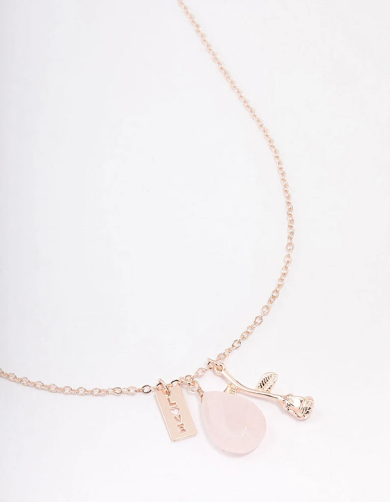 Rose Gold Semi-Precious Rose Quartz Love Necklace