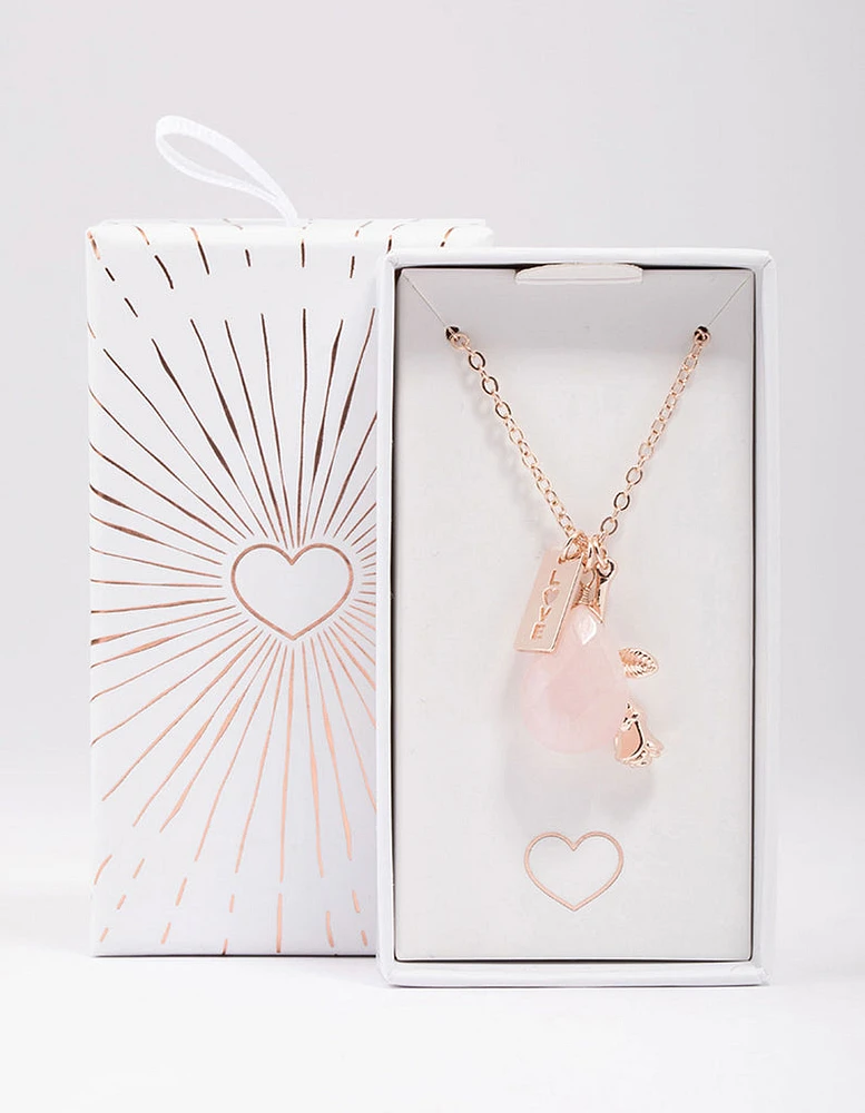 Rose Gold Semi-Precious Rose Quartz Love Necklace