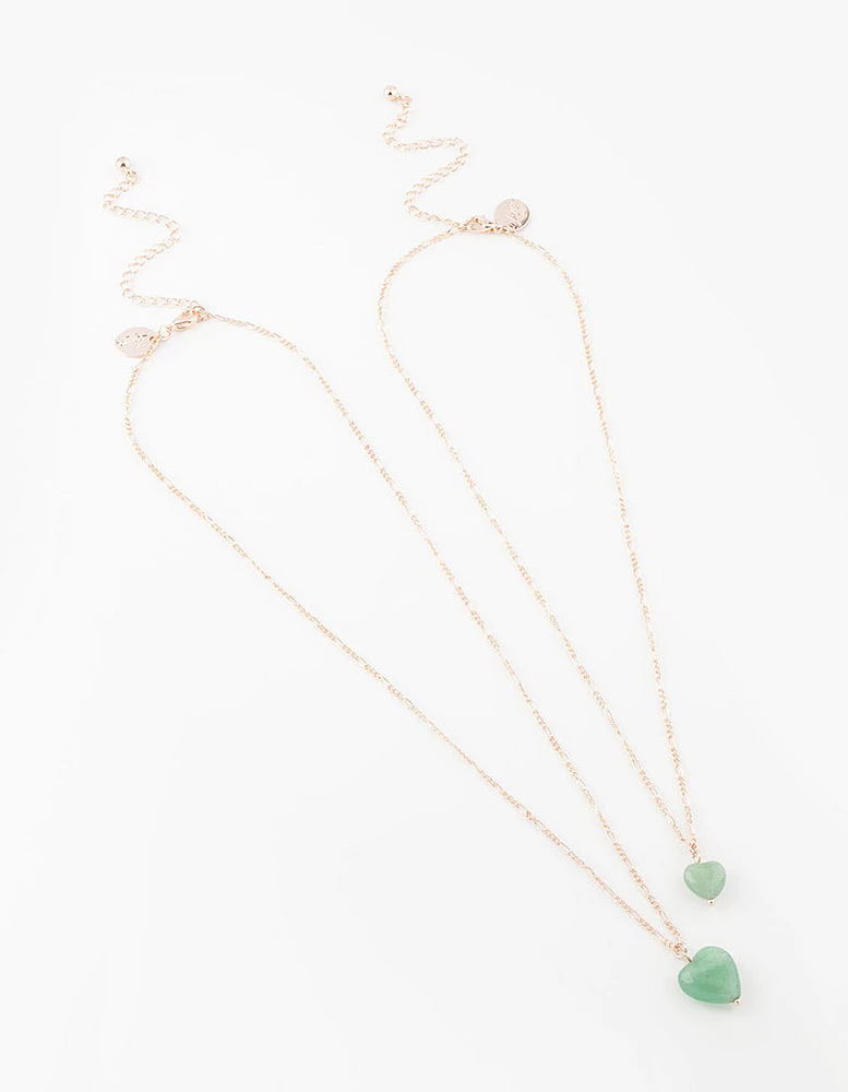 Rose Gold Semi-Precious Mini Heart Necklace Pack