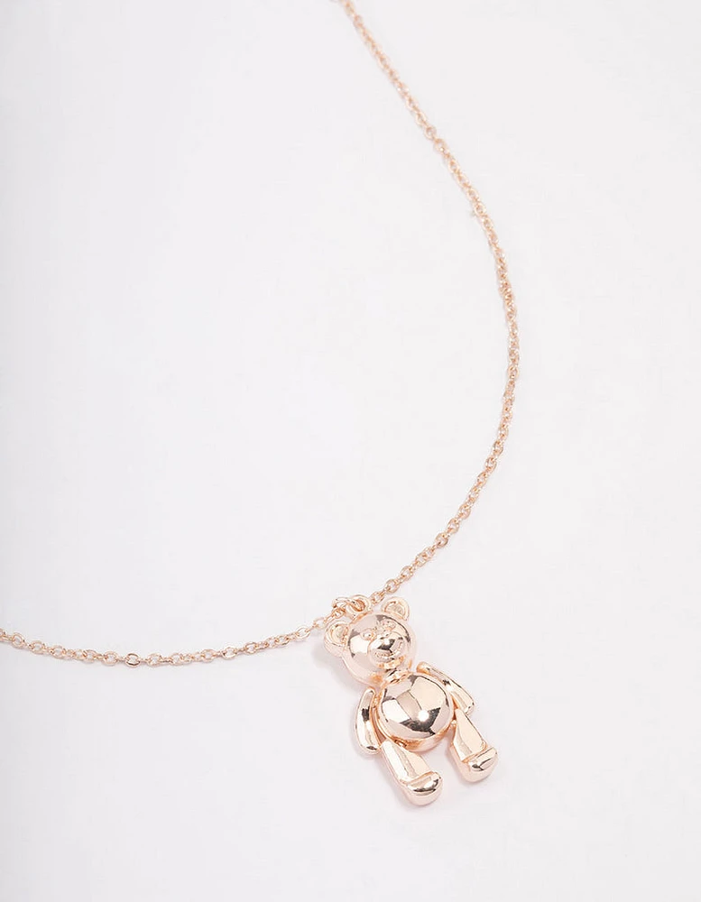 Rose Gold Moving Teddy Bear Short Necklace