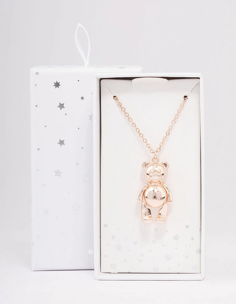 Rose Gold Moving Teddy Bear Short Necklace