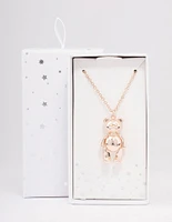 Rose Gold Moving Teddy Bear Short Necklace