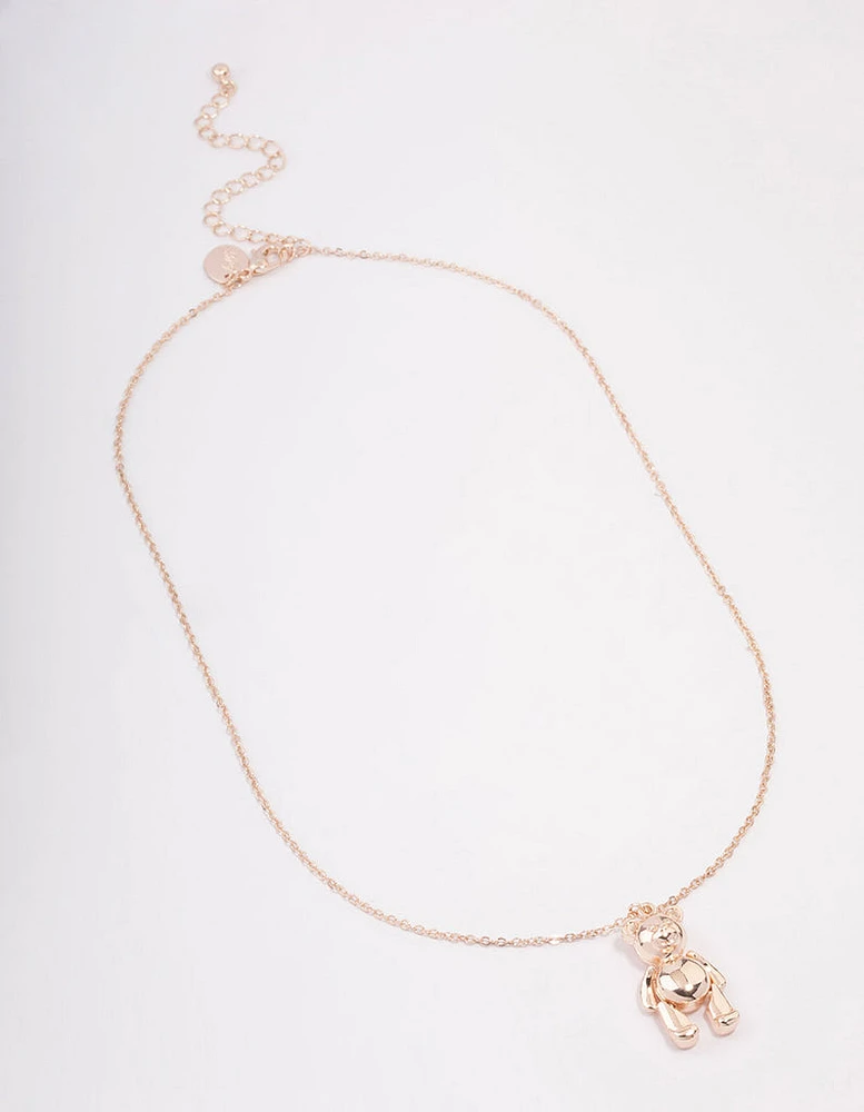 Rose Gold Moving Teddy Bear Short Necklace