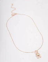 Rose Gold Moving Teddy Bear Short Necklace