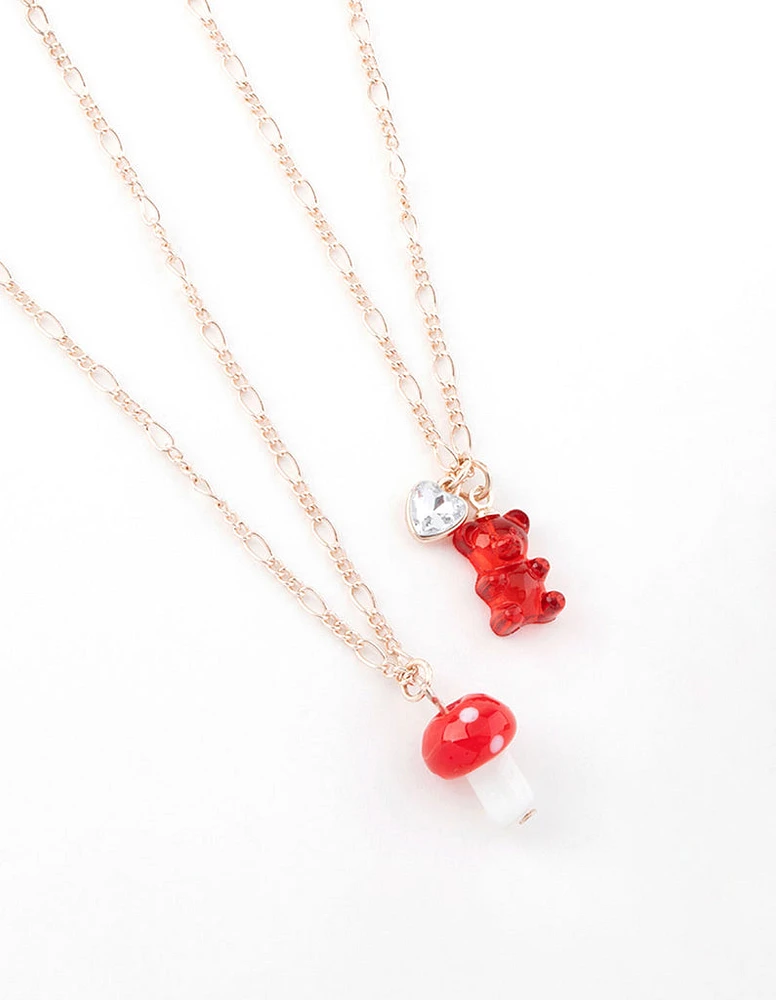 Rose Gold Teddy & Mushroom Necklace Pack