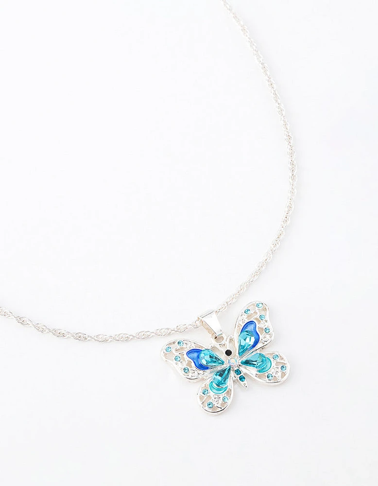 Silver Statement Diamante Butterfly Necklace