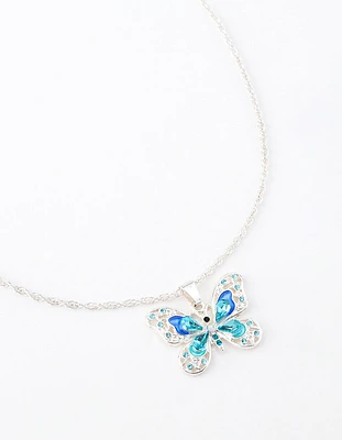 Silver Statement Diamante Butterfly Necklace