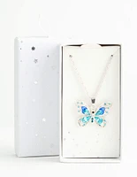 Silver Statement Diamante Butterfly Necklace