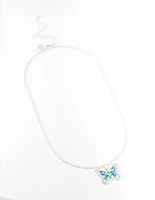 Silver Statement Diamante Butterfly Necklace