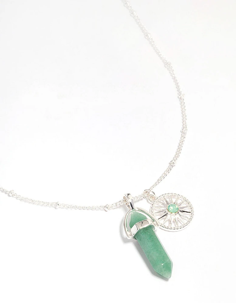 Silver Green Fluorite Shard Disc Necklace