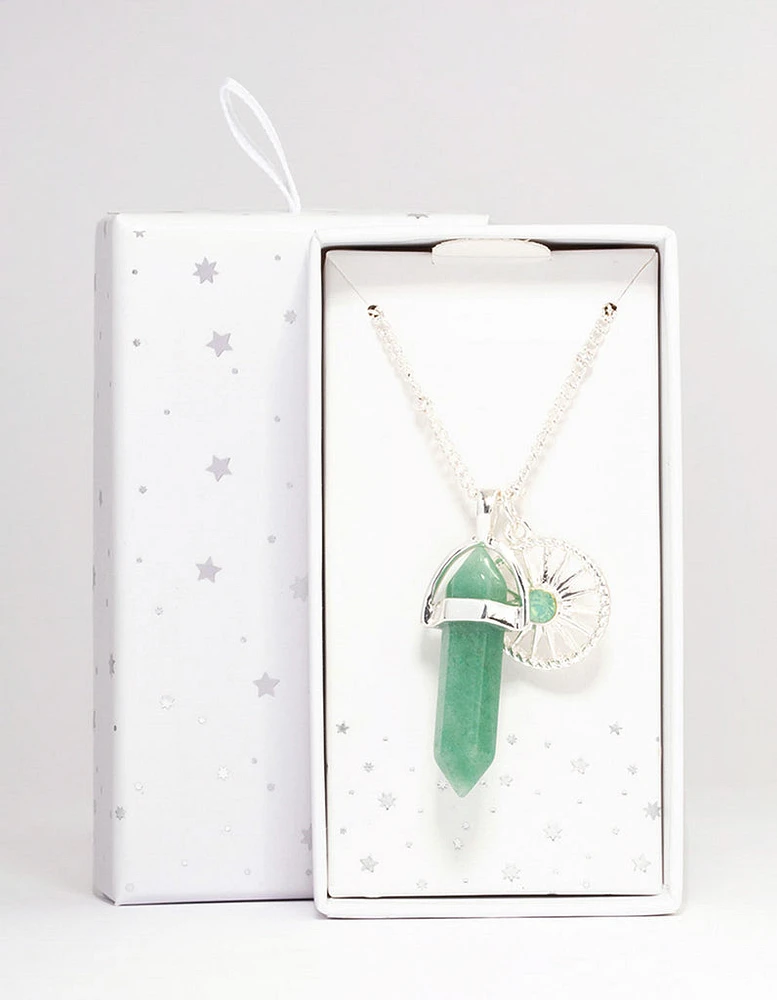 Silver Green Fluorite Shard Disc Necklace