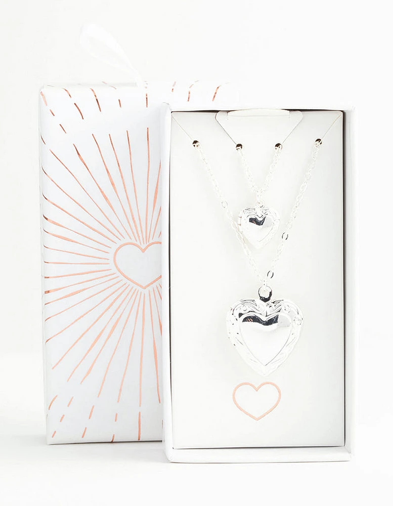 Silver Filigree Heart Locket Necklace Pack