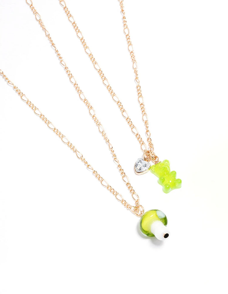 Gold Teddy & Mushroom Necklace Pack