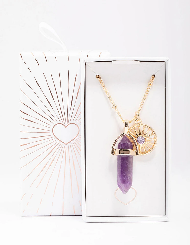 Gold Amethyst Shard Disc Necklace