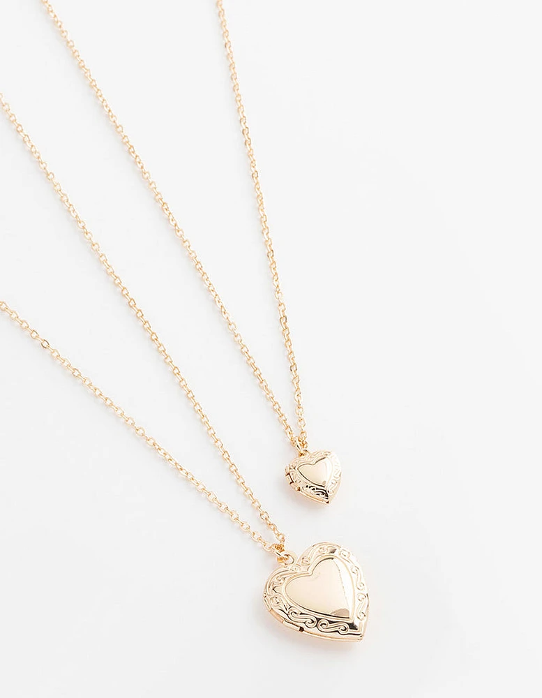 Gold Filigree Heart Locket Necklace Pack