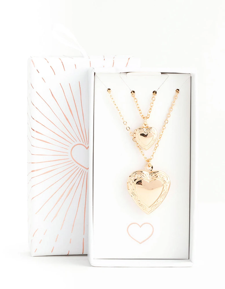 Gold Filigree Heart Locket Necklace Pack