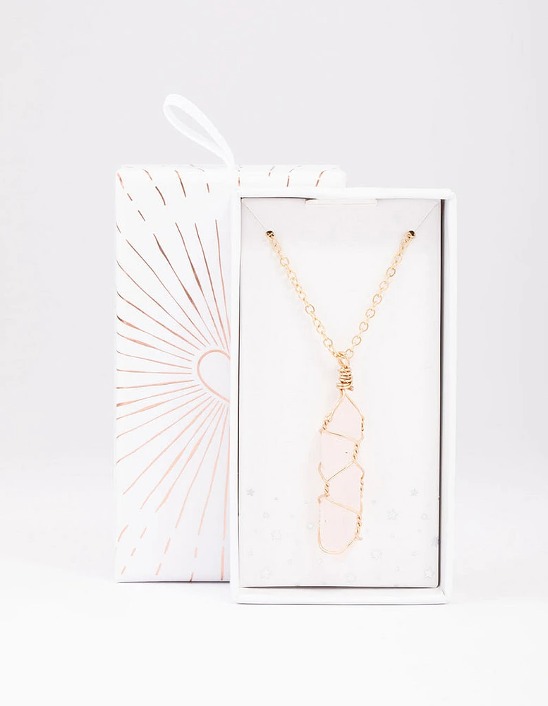 Gold Clear Quartz Wire Shard Pendant Necklace