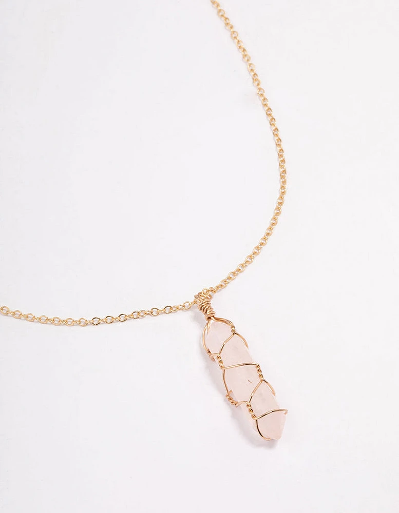 Gold Clear Quartz Wire Shard Pendant Necklace