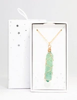 Gold Green Fluorite Wire Pendant Necklace