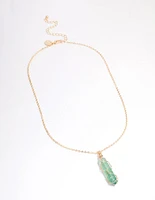 Gold Green Fluorite Wire Pendant Necklace