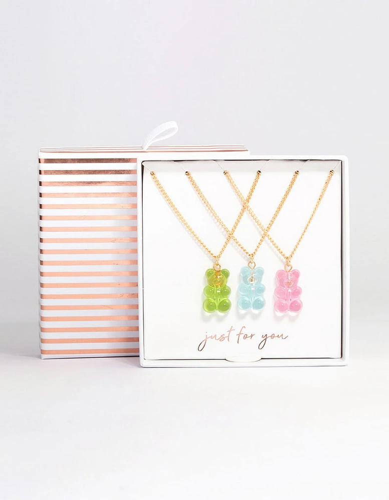 Gold Acrylic Gummy Bear Necklace 3-Pack