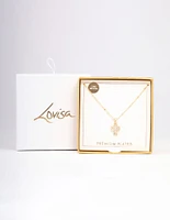 Gold Plated Cubic Zirconia Cross Ball Necklace