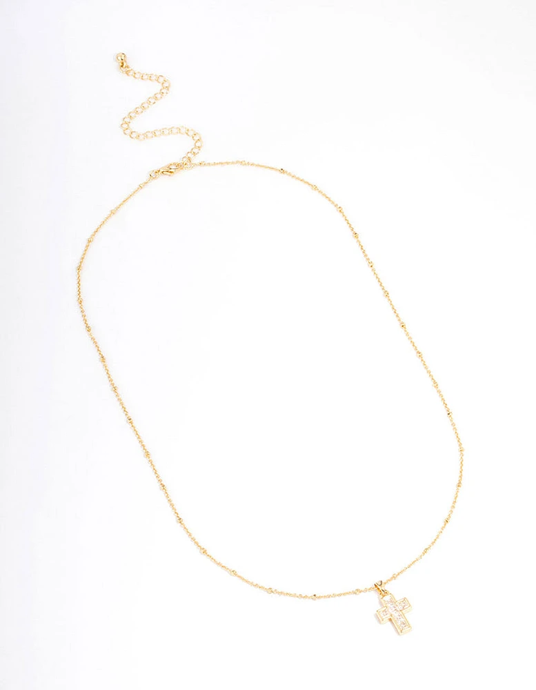 Gold Plated Cubic Zirconia Cross Ball Necklace