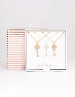 Mixed Metal Diamante Key Necklace 3-Pack