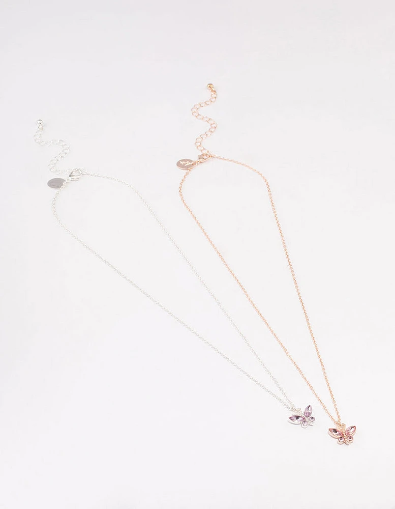 Mixed Metal Mini Butterfly Necklace Pack