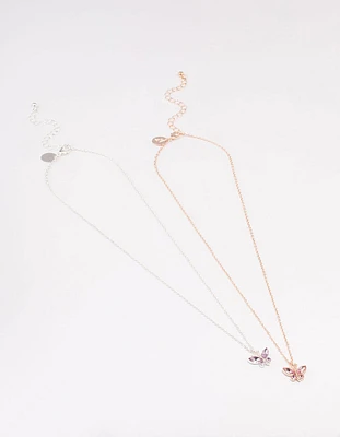 Mixed Metal Mini Butterfly Necklace Pack