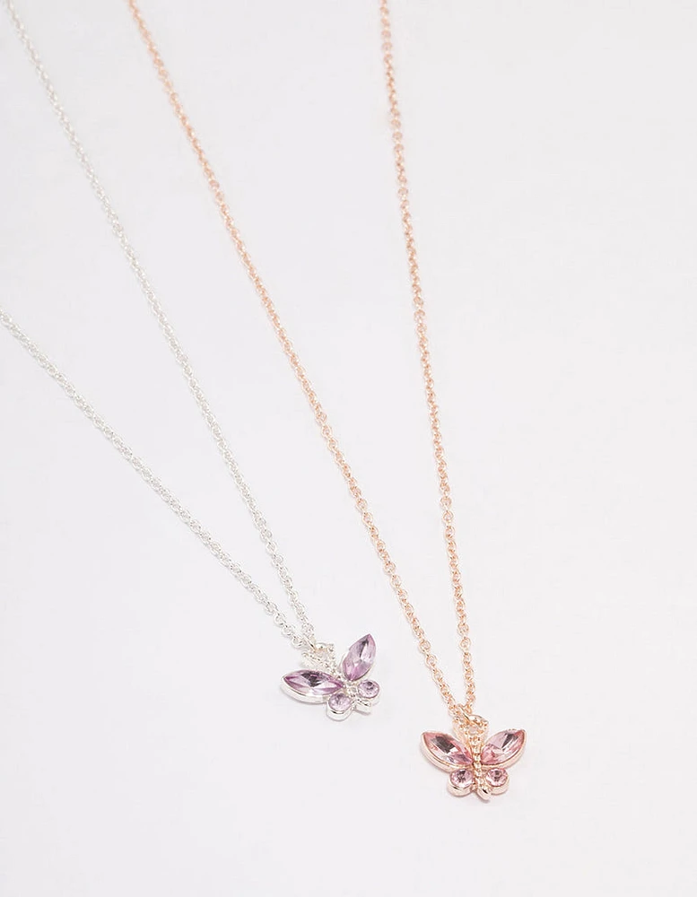 Mixed Metal Mini Butterfly Necklace Pack