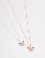 Mixed Metal Mini Butterfly Necklace Pack