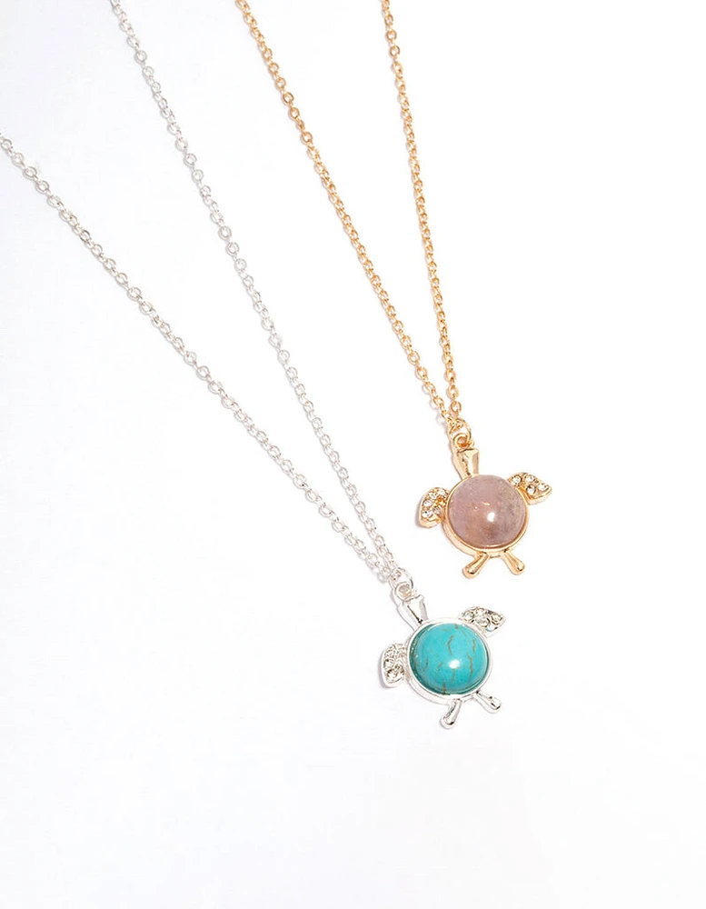 Mixed Metal Semi-Precious Turtle Necklace Pack