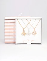 Mixed Metal Diamante Butterfly Necklace 3-Pack